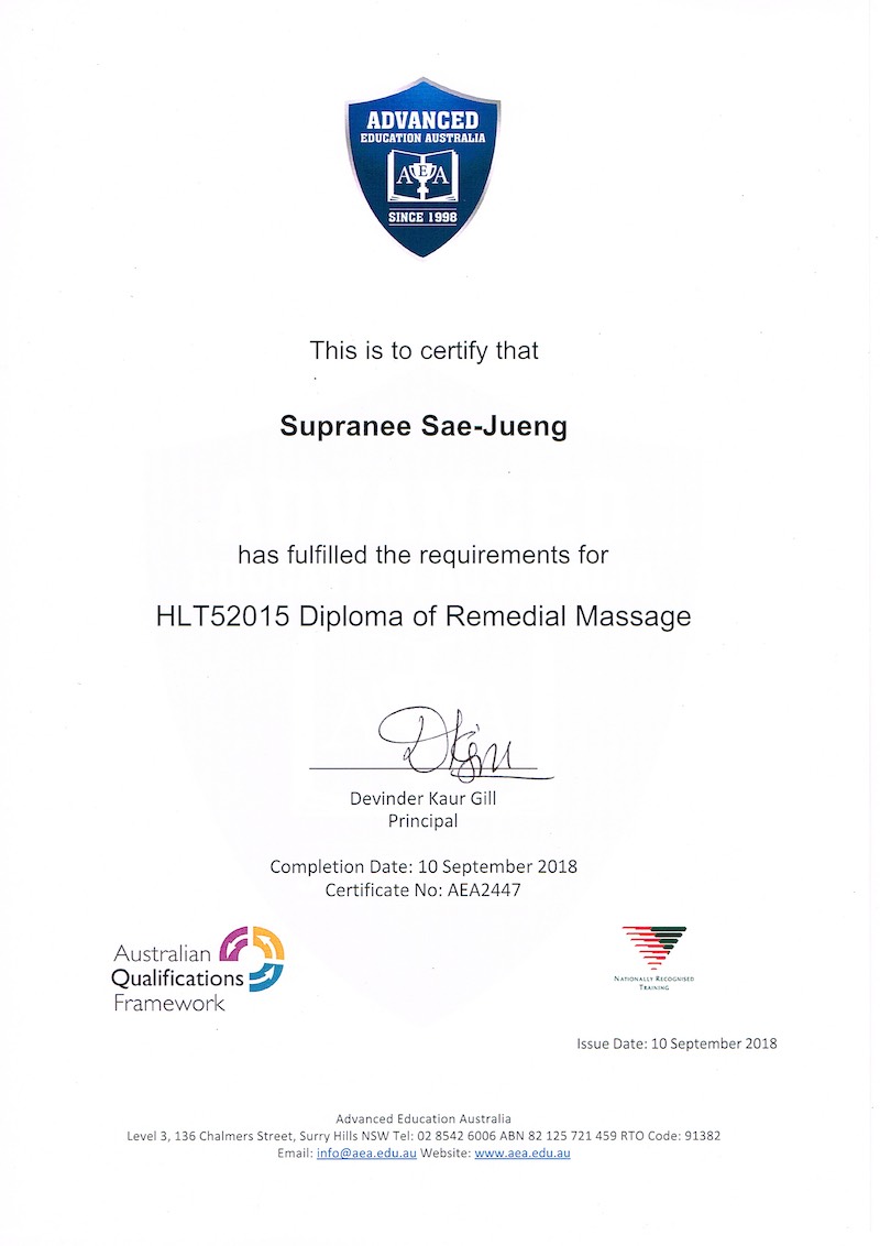 Diploma of Remedial Massage